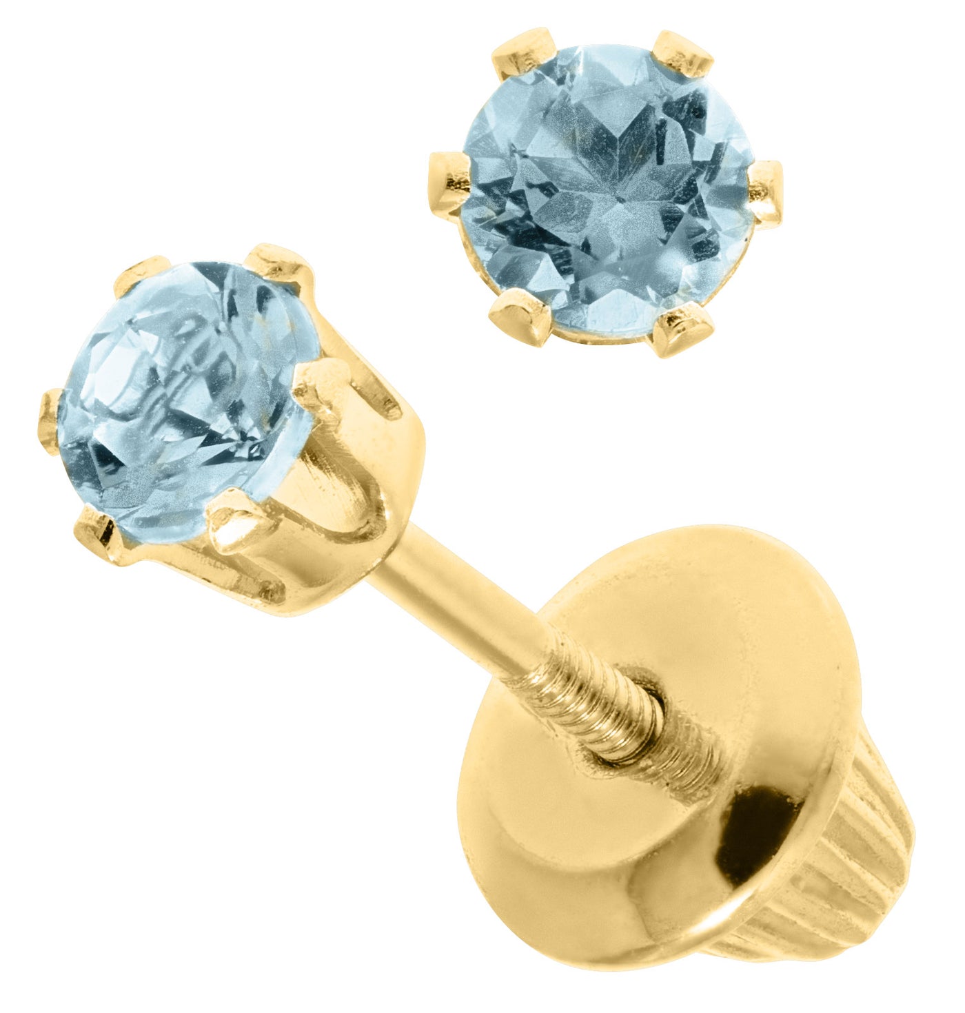 14KY Aquamarine Children's Screw Back Earrings