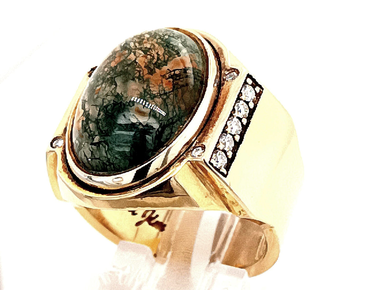 14KY Moss Agate Ring Size:10