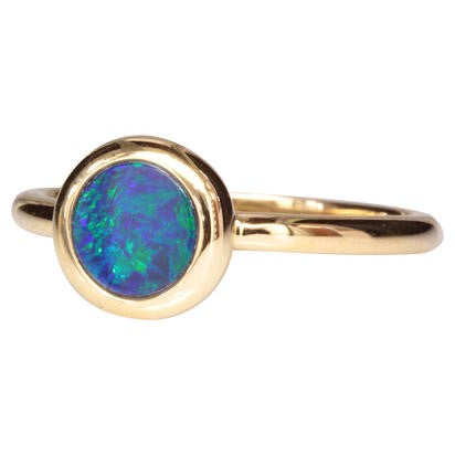 14KY 6mm Round Australian Opal Doublet Ring