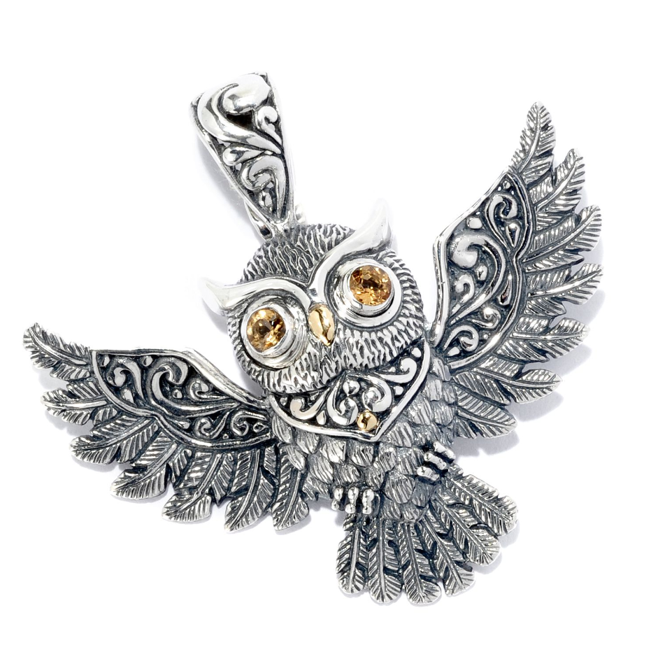 Sterling Silver and 18KY "Owl Pendant" with Citrine Eyes