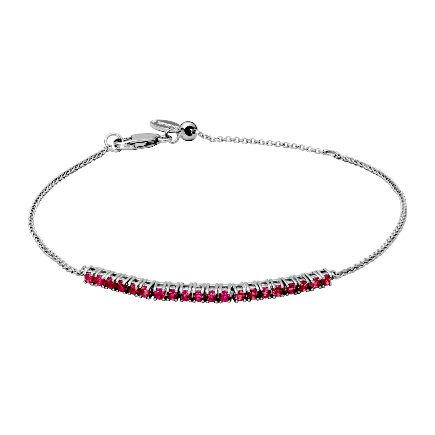 SS Genuine Ruby Round 2mm Adjustable "Dazzle" Bracelet