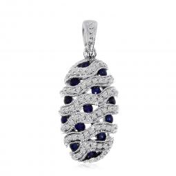 14K White Gold Blue Sapphire & Diamond Pendant