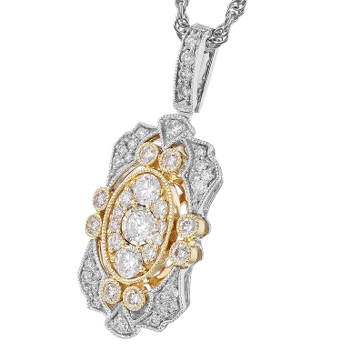 14K Two-Tone Gold Art Deco Diamond Necklace (18 inches)