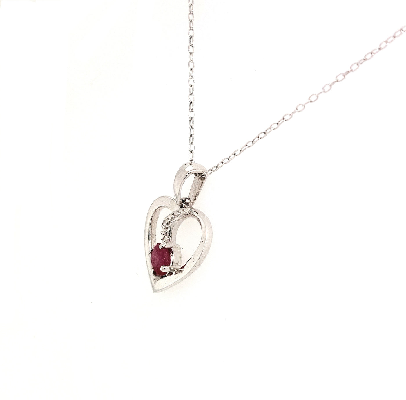 SS 3mm Ruby & White Topaz Heart Pendant