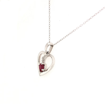 SS 3mm Ruby & White Topaz Heart Pendant