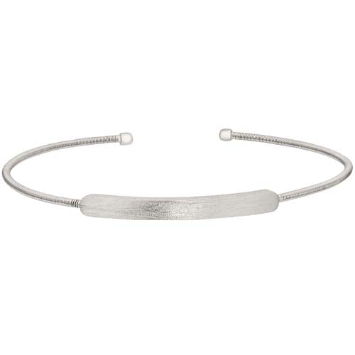 Rhodium Finish Sterling Silver Cable Cuff Bracelet with Name Plate