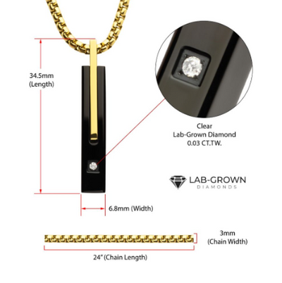18K Gold IP and Black IP Steel Pendant with Lab-Grown Diamond