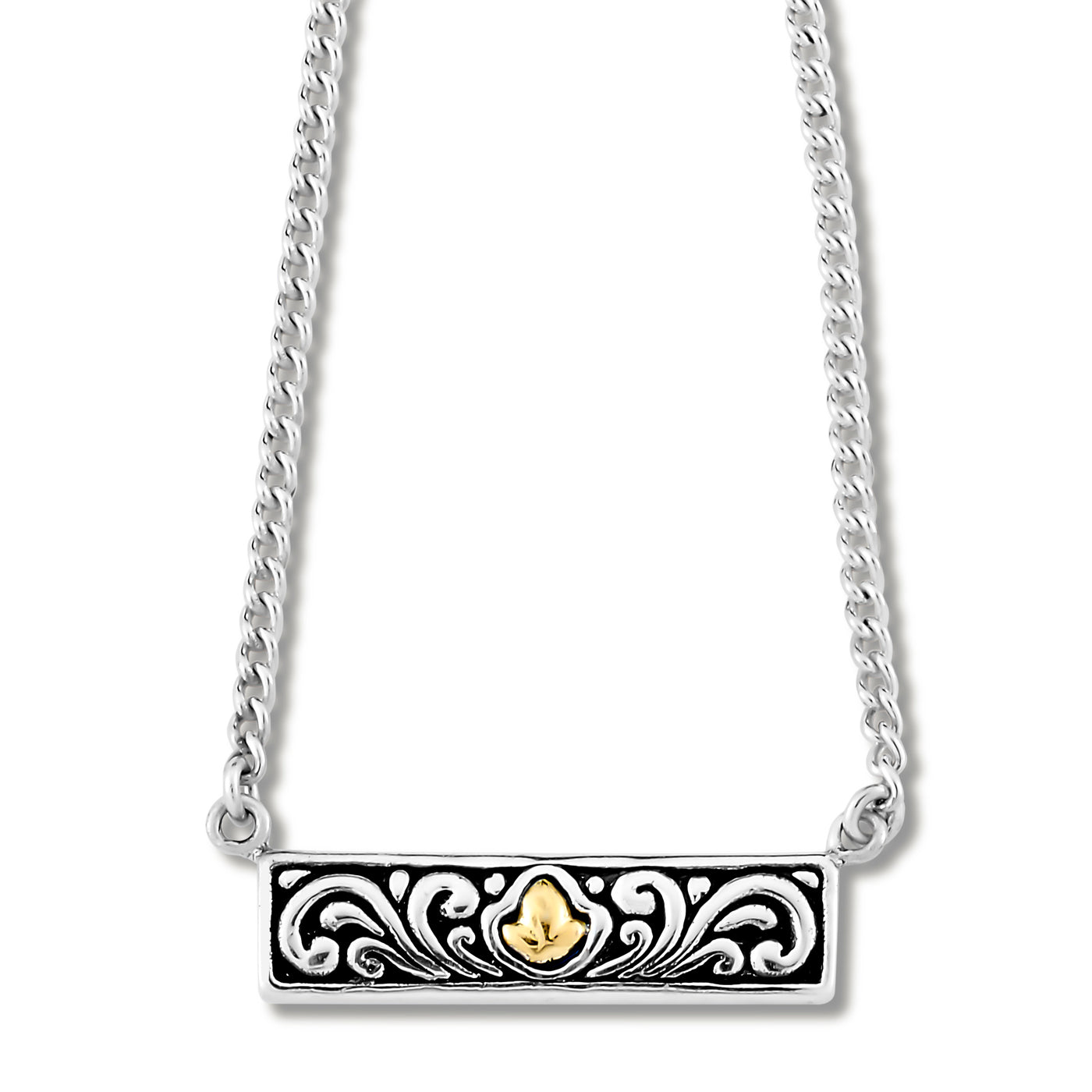 SS & 18K Yellow Gold Bar Necklace With Bali Design