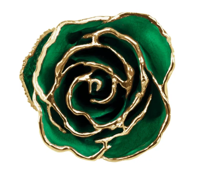 Lacquered Emerald Colored Rose with 24K Gold Trim