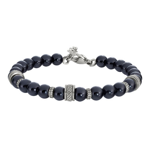 Black Beaded Stone Bracelet With 3 StainleSS Steel Spirals