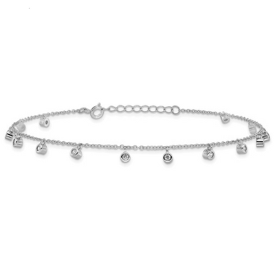 SS Rhodium-Plated Anklet with Bezel CZ