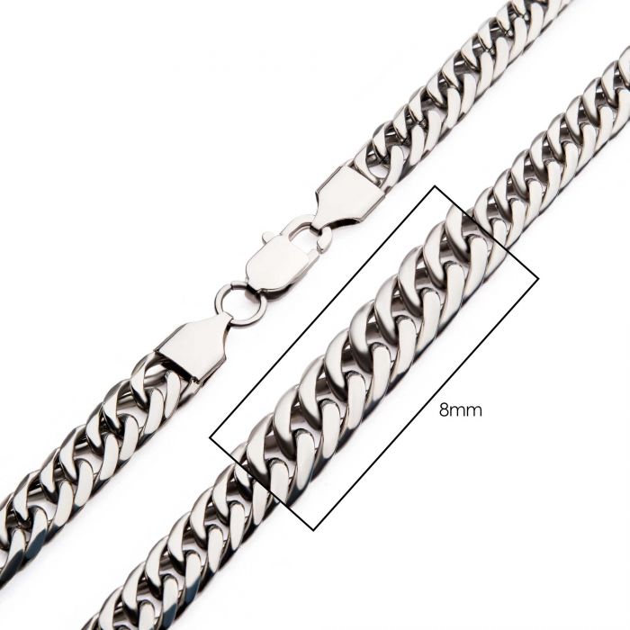 Men's Stainless Steel 8mm Dome Curb Chain Necklace 24in