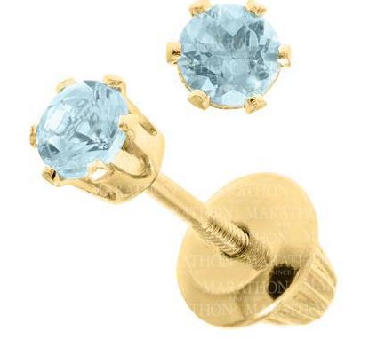 14K Yellow Gold 3mm Blue Topaz Children's Screw Back Earrings
