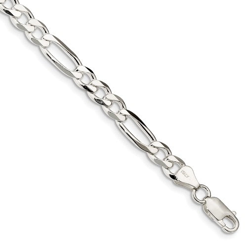 Sterling Silver 6.5mm Figaro Bracelet 8in