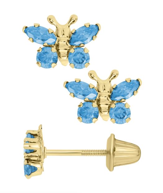 14KY Blue Cubic Zirconia Butterfly Earrings