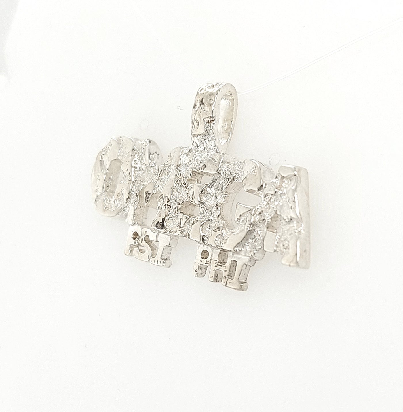 SS Omega PSI PHI Silver Nugget Pendant