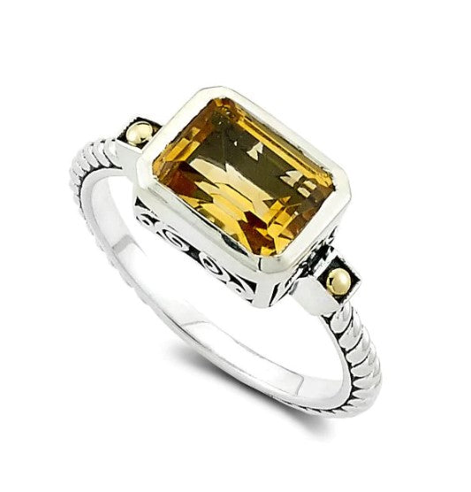 SS/18K Emerald Cut Ring with Citrine