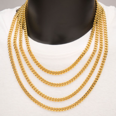 18K Gold Ion-Plated Stainless Steel Miami Cuban Chain Necklace, 24in