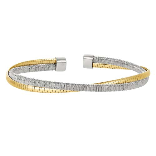 Rhodium Finish SS and Gold Finish Omega Twist Cuff Bracelet
