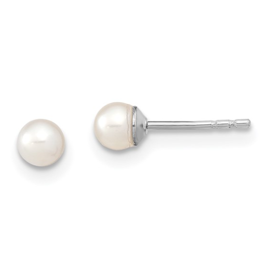 Sterling Silver 3-4mm White Pearl Earrings