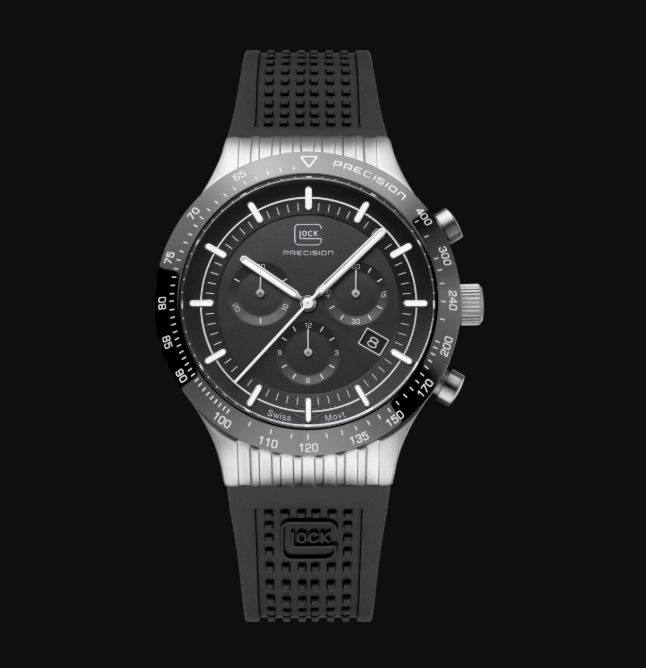 Gents Steel Glock Watch with Black Chronodial and Steel Mesh Strap