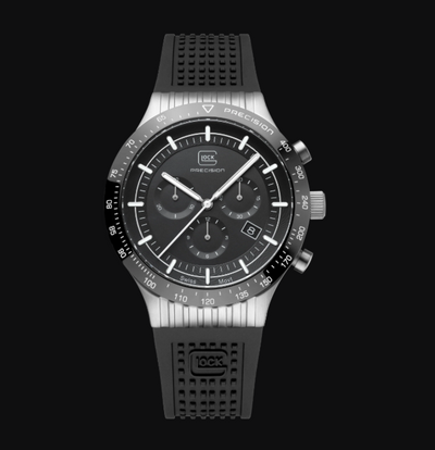 Gents Steel Glock Watch with Black Chronodial and Steel Mesh Strap