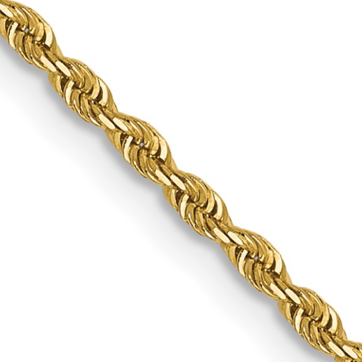 14K Yellow Gold 1.3mm Diamond-Cut Rope Chain with Lobster Claw