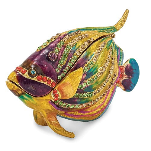 Bejeweled "Clyde" Kaleidoscope Fish Trinket Box and Matching Necklace