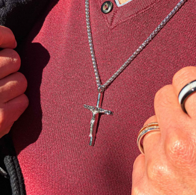 Men's Stainless Steel Jesus Christ Crucifix Necklace with Black Cubic Zirconia