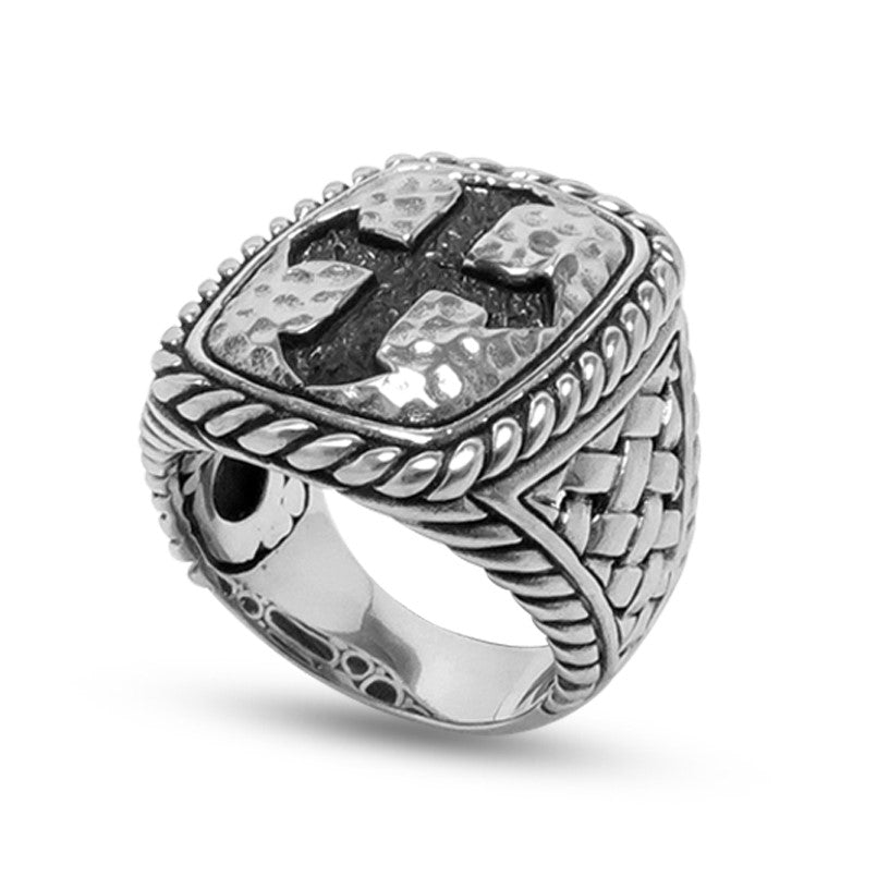 Sterling Silver Criss-Cross and Twisted Rope Design Cross Ring