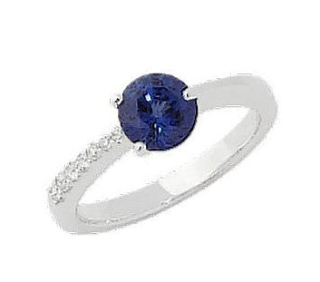 14K White Gold Chatham Blue Sapphire Ring