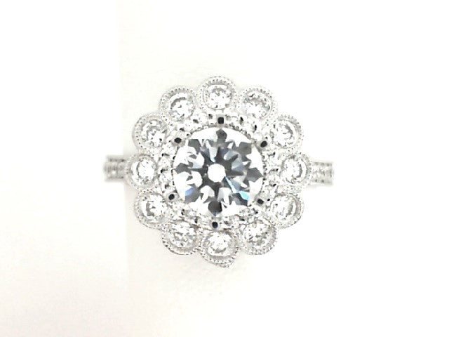 14K White Gold Vintage Halo Diamond Semi-Mount Engagement Ring
