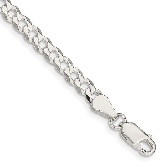 SS 7.75mm Flat Curb Link Bracelet with Lobster Claw Clasp