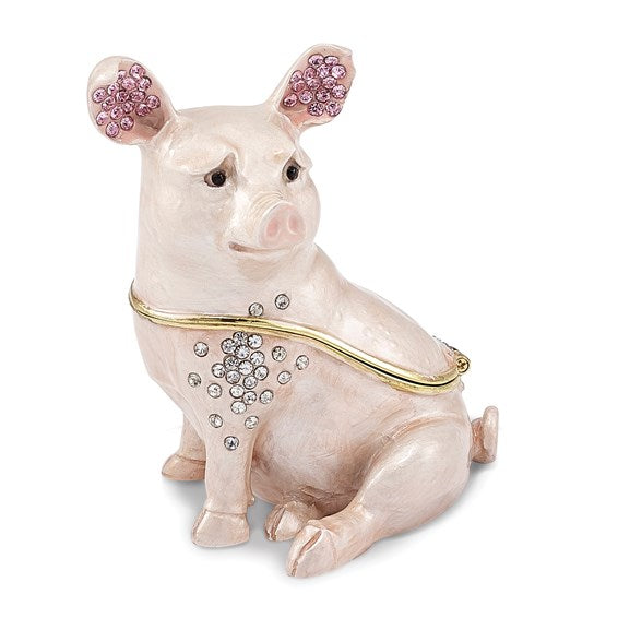 Bejeweled "Paisley" Bashful Pig Trinket Box with Matching Necklace