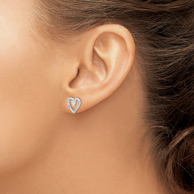 Sterling Silver Polished Heart Cubic Zirconia Earrings