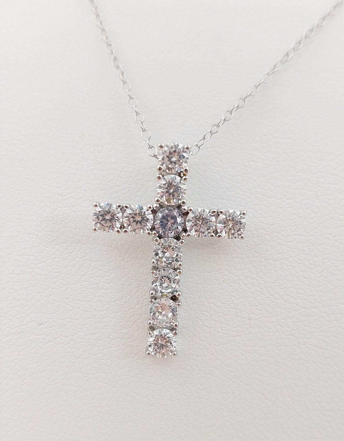 Silver Simulated Alexandrite/Diamond Cross Necklace