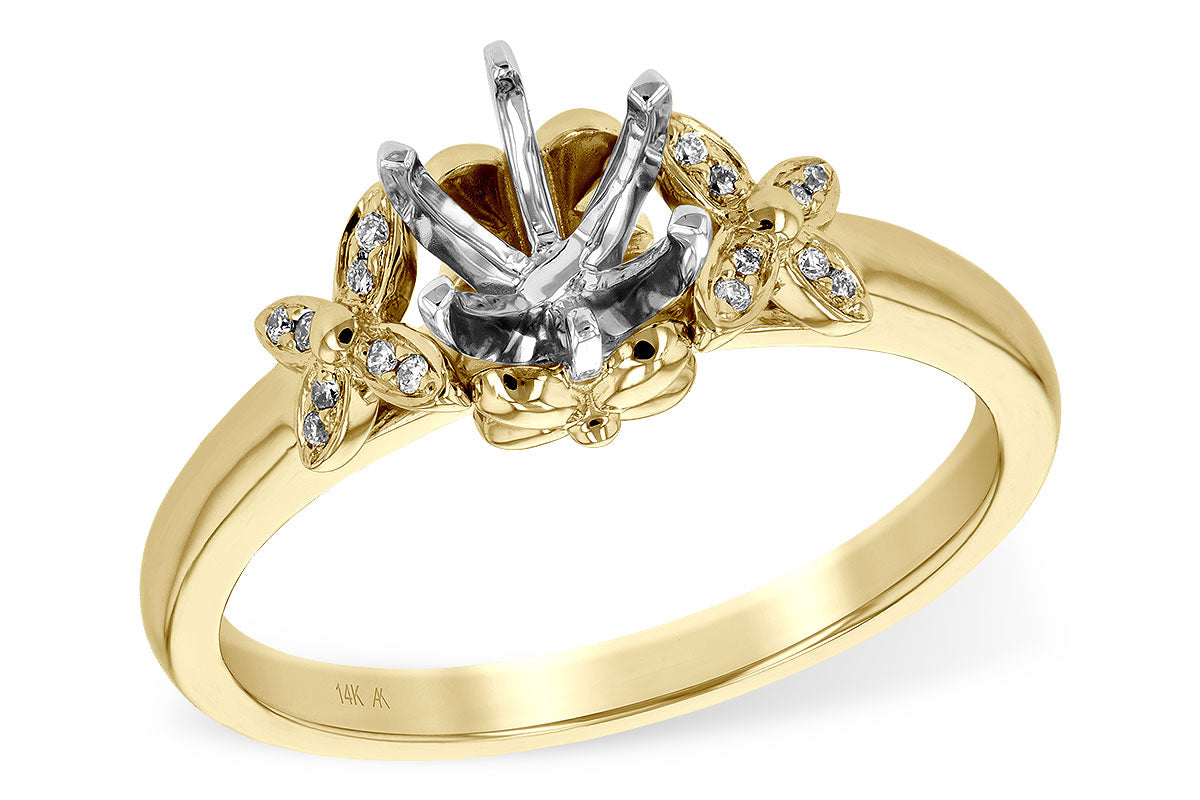14K Yellow Gold Diamond Butterfly Semi-Mount with Cubic Zirconia Center