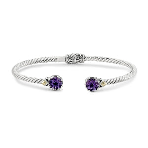 SS/18K 7MM ROUND AMETHYST TWISTED CABLE BANGLE IN 3MM