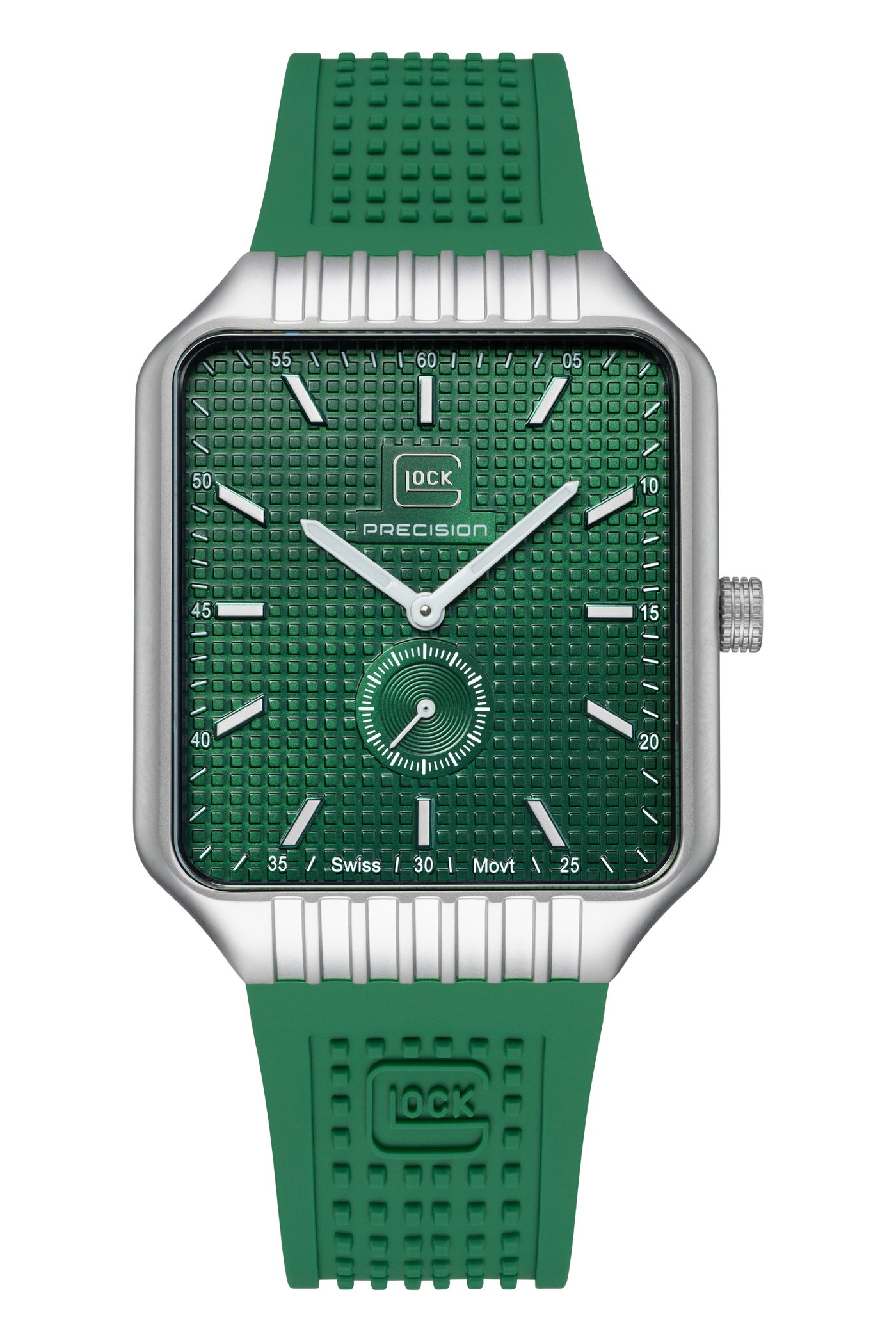Gent's Silver Steel Glock Watch with Green Rectangular Dial