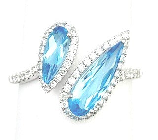 14K White Gold Blue Topaz & Diamond Ring