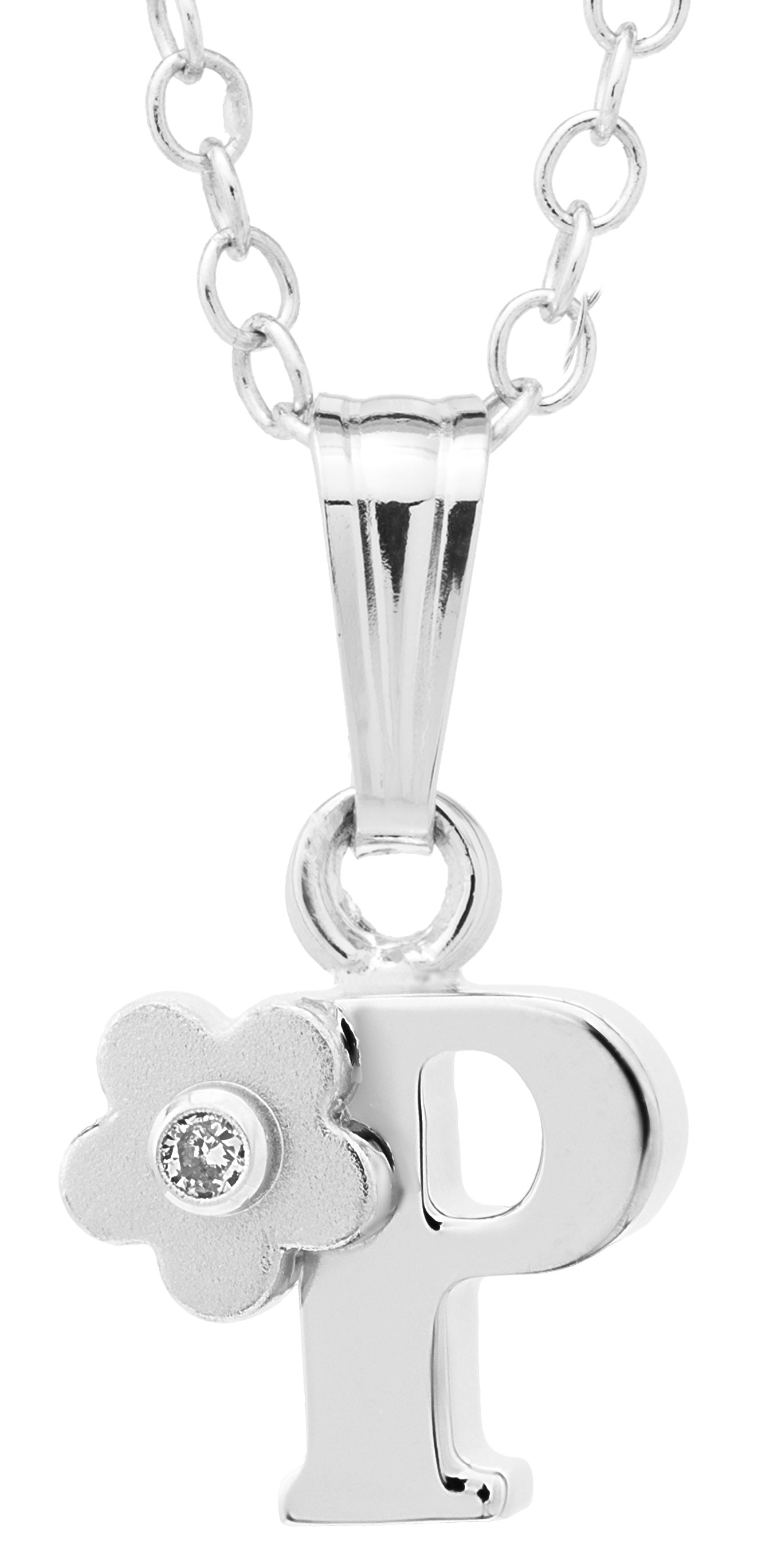 Silver Initial P Pendant with Diamond