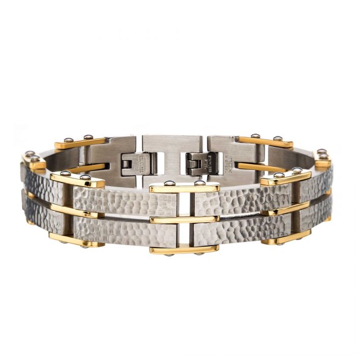 Two Tone StainleSS Steel Hammered Modern Bracelet