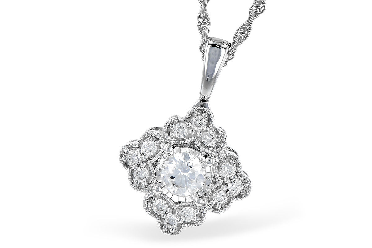 14K White Gold Diamond Quatrefoil Filigree Necklace (18 inches)