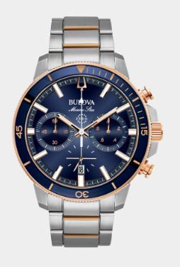 Gent's Silver & Rose Tone Bulova "Marine Star" Watch with Blue Dial