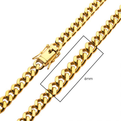 18K Gold Ion-Plated Stainless Steel Miami Cuban Chain Necklace, 24in