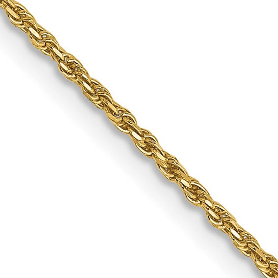 14K Yellow 1.15mm Diamond-Cut Machine Made Rope Chain 16in