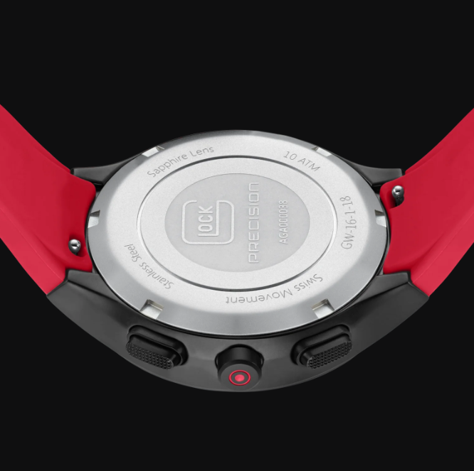 Mid-Size Black Steel Glock Watch with Black and Red Dial