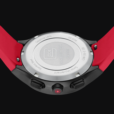 Mid-Size Black Steel Glock Watch with Black and Red Dial