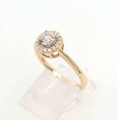 14KY Round Halo Style Diamond Ring