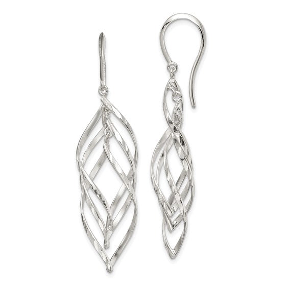 Sterling Silver Polished and Diamond-cut Twisted Dangle Earrings